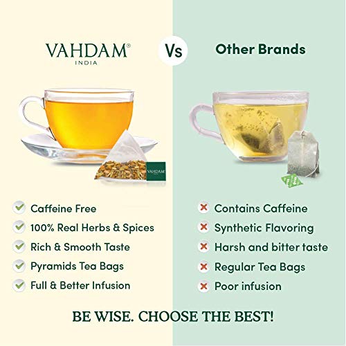 VAHDAM, Tisana de Camomila (100 Bolsitas de Té) | Ingredientes 100% Naturales | Manzanilla Infusion | SIN CAFEÍNA | Bebida para la Noche | Té de Hierbas de Sabor Floral