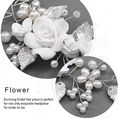 Vakkery Flor Boda Cabello Vid Accesorios Para El Cabello De Novia De Plata Tocado De Novia Para Mujeres y Niñas