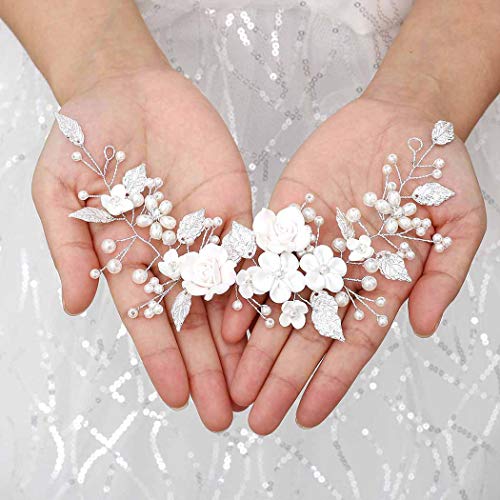 Vakkery Flor Boda Cabello Vid Accesorios Para El Cabello De Novia De Plata Tocado De Novia Para Mujeres y Niñas