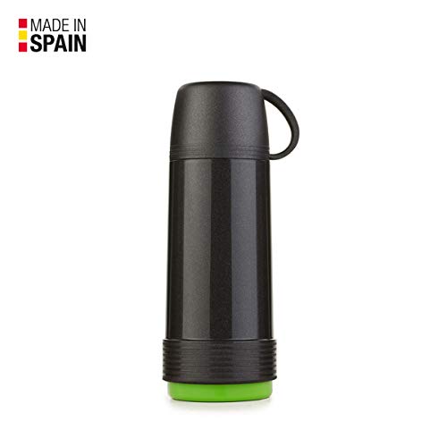 Valira Proterm Termo para líquidos de 0,75 L con Botella de Vidrio Aislante de Doble Pared Hecho en España, Color Negro-Verde, térmica