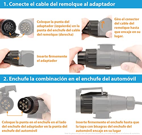 valonic Adaptador Enchufe Remolque - 7 a 13 - Accesorios para Caravana, Coche, camión, Porta bicis - 7 Pines a 13 Pines