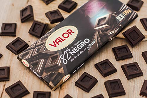 Valor - Chocolate Negro 82% - Sin Gluten. Tableta de Chocolate Negro Valor apto para Celiacos. Gran calidad e intenso Sabor y Aroma - 170 Gramos