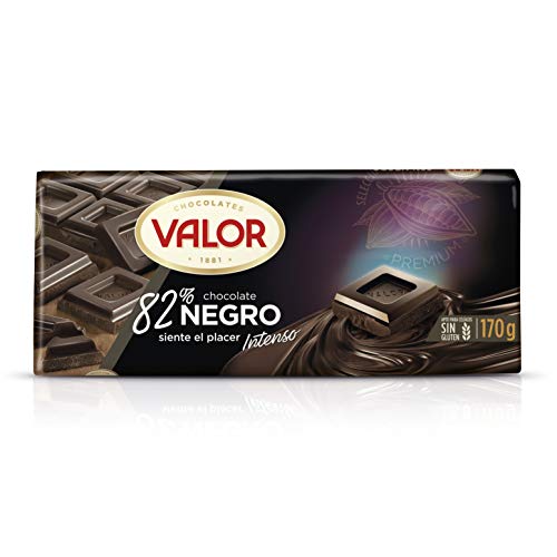 Valor - Chocolate Negro 82% - Sin Gluten. Tableta de Chocolate Negro Valor apto para Celiacos. Gran calidad e intenso Sabor y Aroma - 170 Gramos