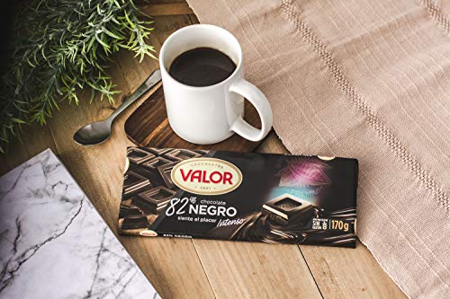 Valor - Chocolate Negro 82% - Sin Gluten. Tableta de Chocolate Negro Valor apto para Celiacos. Gran calidad e intenso Sabor y Aroma - 170 Gramos