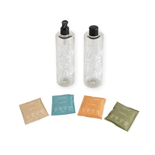 Valquer Laboratorios Shake - Gel de ducha sostenible. Gel corporal refill. Una botella = Infinidad de geles. 25 gr - 400 ml - 2 botellas + 4 sobres de 25 gr