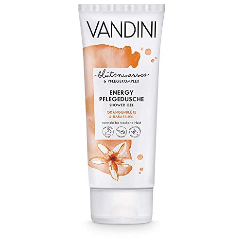 VANDINI Gel de ducha Energy Care con flor de azahar y aceite de babasú - gel de baño para pieles normales a secas - Jabón liquidovegano sin siliconas ni parabenos - 1x 200 ml