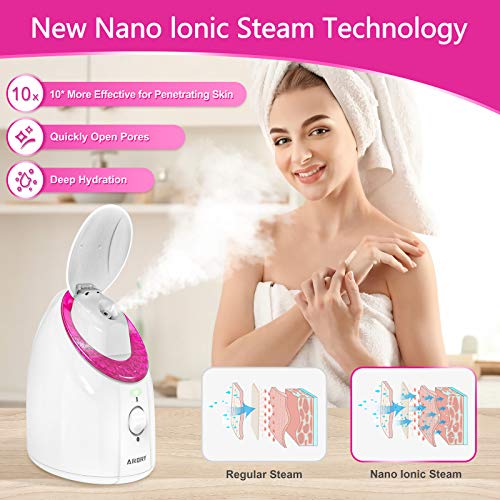 Vaporizador Facial, Sauna Facial Vaporizador, ARORY Facial Steamer con Vapor Nanoiónico, Cubierta Anti-polvo y 90ml Tanque de Agua de Gran Capacidad, para Limpiar y Hidratar Piel