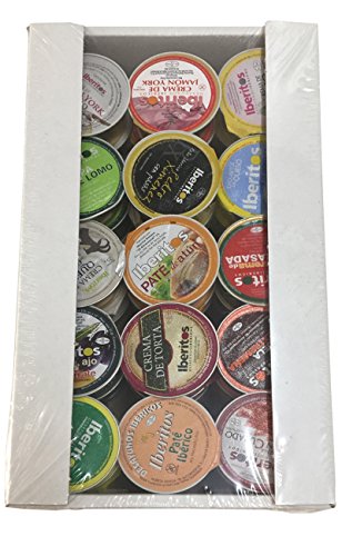 Variado de patés y cremas de Iberitos bandeja de 45 unidades x 23 gramos monodosis para untar en desayunos, aperitivos o meriendas