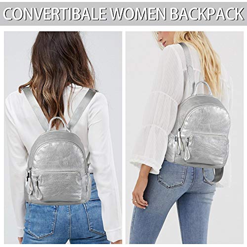 VASCHY Bolso Mochila Mujer,Mochila Pequeña Niña PU de Cuero Mini Mochilas Mujer Casual Moda Mochila Señoras para Escolar Trabajo Shopping Plata