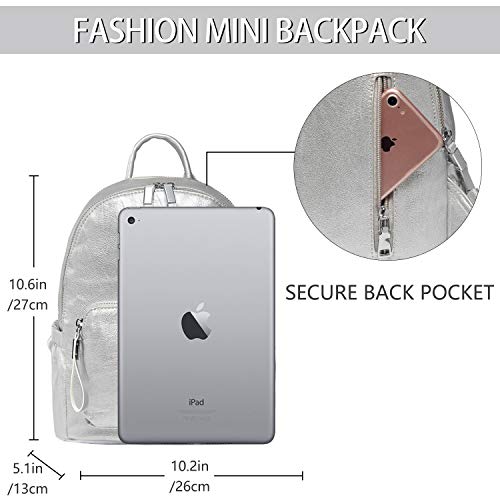 VASCHY Bolso Mochila Mujer,Mochila Pequeña Niña PU de Cuero Mini Mochilas Mujer Casual Moda Mochila Señoras para Escolar Trabajo Shopping Plata