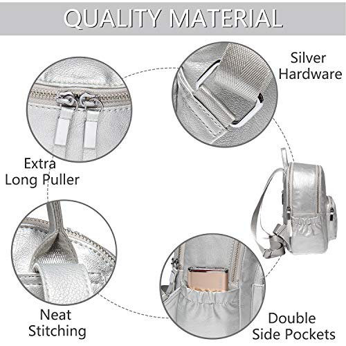 VASCHY Bolso Mochila Mujer,Mochila Pequeña Niña PU de Cuero Mini Mochilas Mujer Casual Moda Mochila Señoras para Escolar Trabajo Shopping Plata