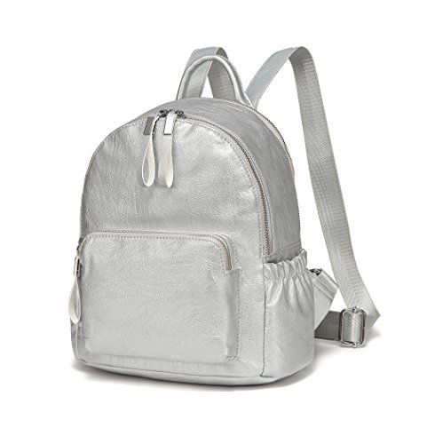 VASCHY Bolso Mochila Mujer,Mochila Pequeña Niña PU de Cuero Mini Mochilas Mujer Casual Moda Mochila Señoras para Escolar Trabajo Shopping Plata