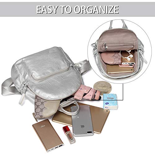 VASCHY Bolso Mochila Mujer,Mochila Pequeña Niña PU de Cuero Mini Mochilas Mujer Casual Moda Mochila Señoras para Escolar Trabajo Shopping Plata
