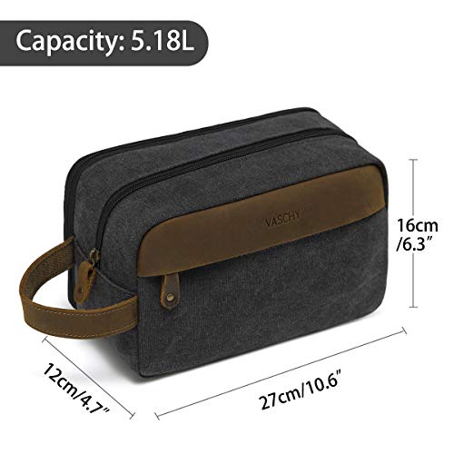 VASCHY Neceser Hombre,Bolsa de Aseo Mujer Neceseres para Maquillaje Cuero Lona Bolsa de Cosméticos Impermeable Bolsa de Lavado con Múltiples Bolsillos Gris