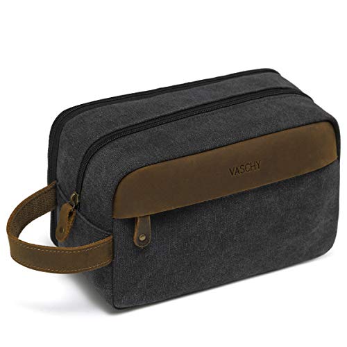 VASCHY Neceser Hombre,Bolsa de Aseo Mujer Neceseres para Maquillaje Cuero Lona Bolsa de Cosméticos Impermeable Bolsa de Lavado con Múltiples Bolsillos Gris