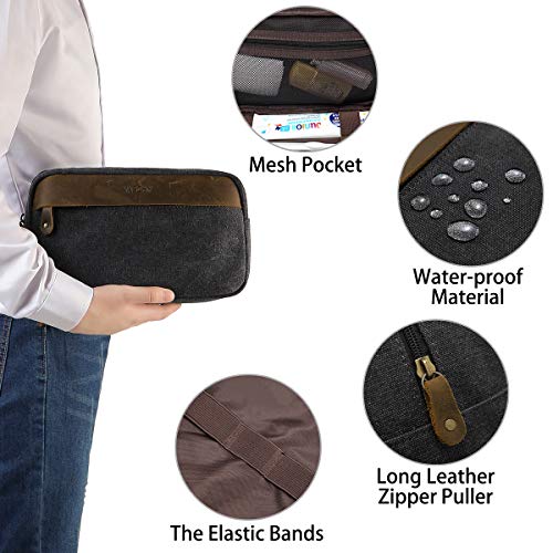 VASCHY Neceser Hombre,Bolsa de Aseo Mujer Neceseres para Maquillaje Cuero Lona Bolsa de Cosméticos Impermeable Bolsa de Lavado con Múltiples Bolsillos Gris