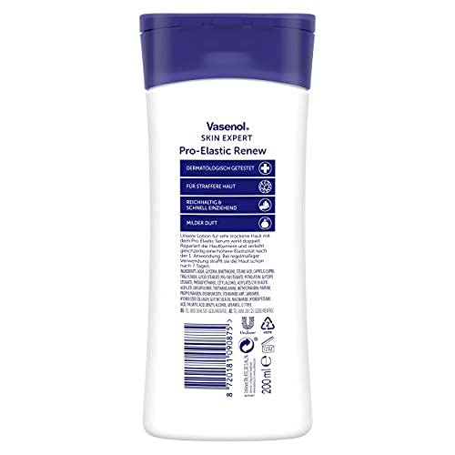 Vasenol Loción corporal Pro-Elastic Renew (loción corporal para piel más firme, dermatológicamente probada), incolora, 6 x 200 ml