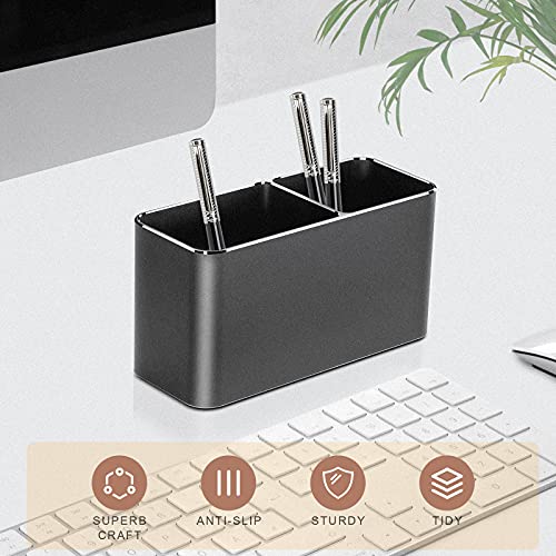 Vaydeer Portalápices de Metal de Aluminio, Portalápices para Caja de Almacenamiento de Escritorio, Pincel de Maquillaje, Regalo Ideal para la Oficina, el Aula y la Familia (Negro，2 Cuadrícula)