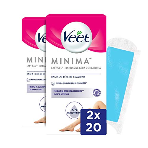 Veet Bandas de Cera Fría Depilatoria para Depilación de Cuerpo y Piernas, Hipoalergénicas para Pieles Sensibles - Duplo Pack 2x20 bandas