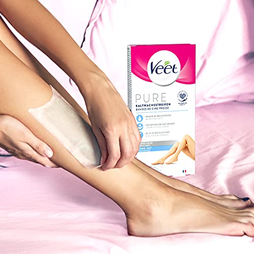 Veet Tiras de cera fría con tecnología Easy-Gelwax – Adecuado para pieles sensibles – Aplicación para piernas y cuerpo – Hasta 4 semanas de piel lisa – 20 x 40 aplicaciones