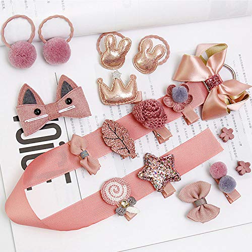 VEGCOO 54 Piezas Horquillas Pelo Bebe Niña y Gomas de Pelo Elásticos, Multicolor Pinza de Pelo Clips Lazos Pelo Niña Accesorios para el Cabello con Caja de Regalo para Niña (A)