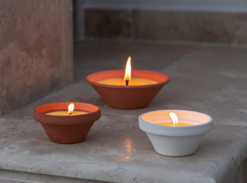 Vela Citronela Antimosquitos ø 17,5 cms. (6,89 in), Maceta Barro Cocido Terracota Natural, Vela Cera Perfumada Grande, Duración 9-10 Horas