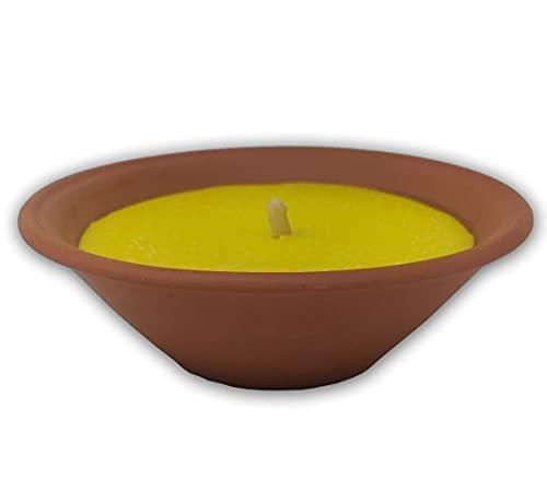 Vela Citronela Antimosquitos ø 17,5 cms. (6,89 in), Maceta Barro Cocido Terracota Natural, Vela Cera Perfumada Grande, Duración 9-10 Horas