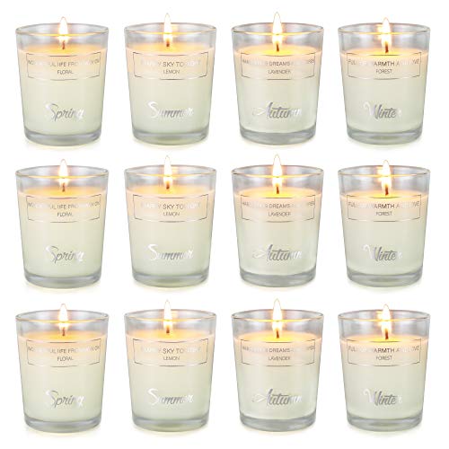 Vela Perfumada Juego de 12 Piezas, Mujer Regalos de Velas Aromaticas, 180 Horas Duración de la Aromaterapia para Relajación Fiesta Boda Baño Yoga de San Valentín, Aromaterapia, aliviar el estrés