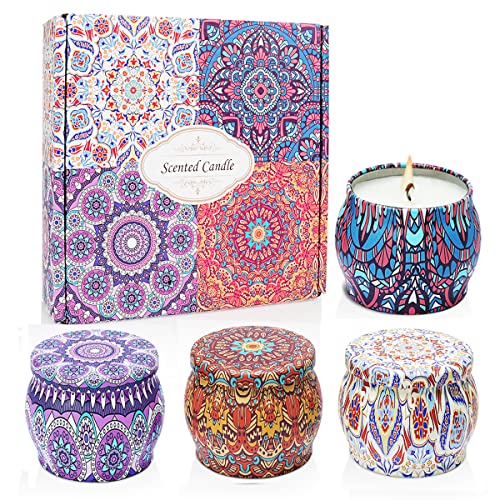 Velas Aromaticas, Velas Perfumadas Juego de 4 Piezas, Velas de Cera de Soja Natural para Aromaterapia Relajación Baño Yoga Cumpleaños, Día de la Madre y Regalo de San Valentín