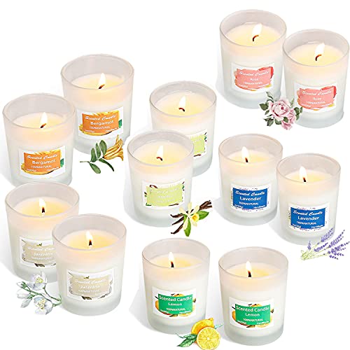 Velas de Citronela Antimosquitos, 12 Piezas Velas Aromaticas Perfumadas de Cera de Soja Grande Exterior Interior para Jardín, Camping, Viajes, Balcón, Terraza