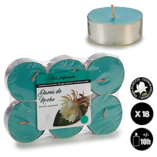 Velas de té aromáticas, Pack de 18 Velas perfumadas Dama de Noche de 6cm, 10 horas de combustión aproximadamente, decorativas y para regalo (Dama de Noche)