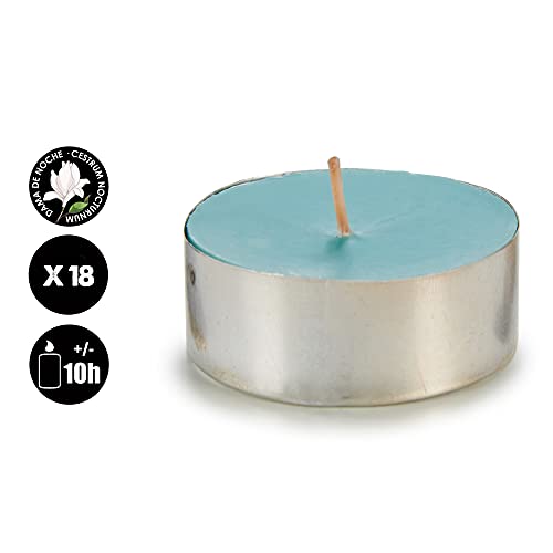 Velas de té aromáticas, Pack de 18 Velas perfumadas Dama de Noche de 6cm, 10 horas de combustión aproximadamente, decorativas y para regalo (Dama de Noche)