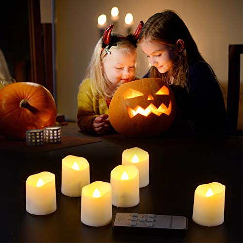 Velas LED recargables con temporizador de control remoto, Ymenow 6 unidades luces LED sin llama que funcionan con pilas parpadeantes con cable USB de 6 puertos para decoración Navidad casa boda
