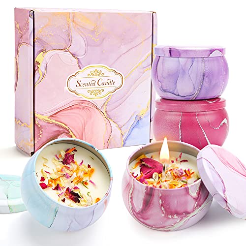 Velas Perfumadas, DASIAUTOEM Velas Perfumadas Aromaticas, Cera de Soja Natural, Aromaterapia Velas de Regalo para Mujeres, Aliviar el Estrés, Pétalos Velas para Boda San Valentín Regalos