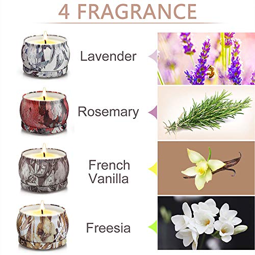 Velas Perfumadas para Mujer, 5.56oz Cera de Soja, Vela Aromaticas Regalo, Juegos de Velas para Cumpleaños, Día de La Madre, Día de San Valentín, Navidad, Aliviar el Estrés y Uso Diario, Set de 4