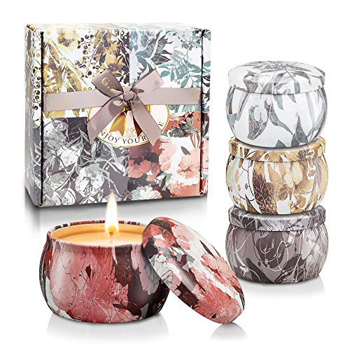Velas Perfumadas para Mujer, 5.56oz Cera de Soja, Vela Aromaticas Regalo, Juegos de Velas para Cumpleaños, Día de La Madre, Día de San Valentín, Navidad, Aliviar el Estrés y Uso Diario, Set de 4