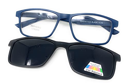 VENICE EYEWEAR OCCHIALI | Gafas de lectura 2 en 1 . SUPLEMENTO POLARIZADO IMAN unisex Venice. Protege tus ojos de la fatiga y del sol. Blue +2,00