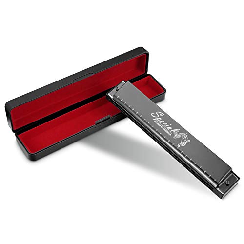 Venta de liquidación Armónica 24 Agujeros con Placa Inoxidable con Clave C Trémolo Armónica para Profesionales/Principiantes Por Afuaim (Negro)