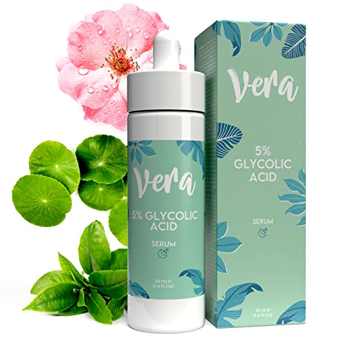 VERA Serum Acido Glicolico Peeling Quimico 5% - Peeling Facial Acido Glicolico Puro con Acido Hialuronico y Agua de Rosas, Ilumina y Regenera la Piel - Acido Glicolico Exfoliante Quimico Facial, 30ml