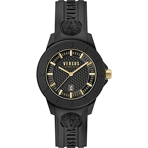 Versus Versace Tokyo - Reloj de pulsera para hombre (42 mm, correa de silicona), Color negro y dorado., Correas.