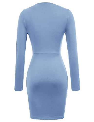 Vestido Color Sólido para Mujer Sexy Cintura Alta Clubwear Dress de Moda Falda Vestido Otoño Primavera Invierno Azul S