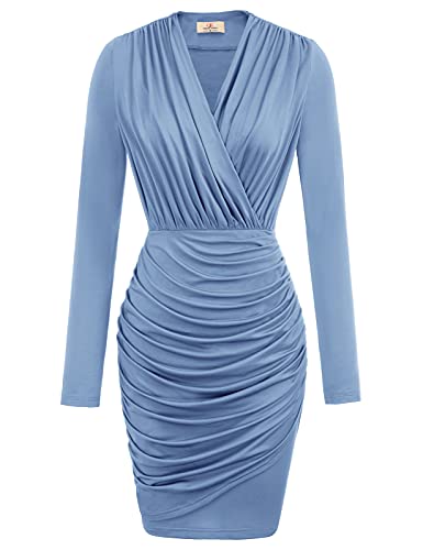 Vestido Color Sólido para Mujer Sexy Cintura Alta Clubwear Dress de Moda Falda Vestido Otoño Primavera Invierno Azul S