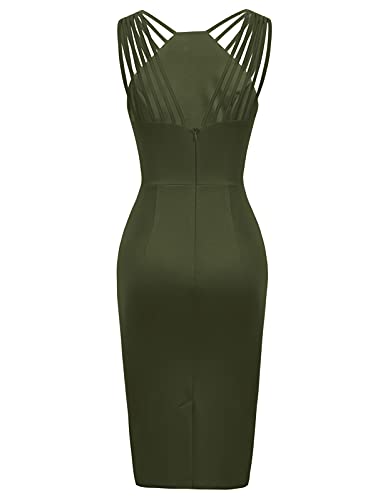 Vestido de Ceremonia de la Mujer Cuello Recto Sexy Slim Sheath Dress Sexy Cocktail Dress Green L CLA02644-10