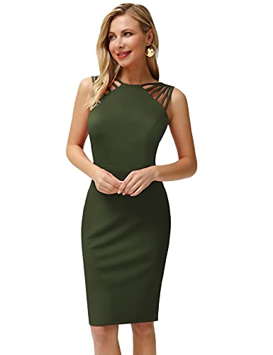 Vestido de Ceremonia de la Mujer Cuello Recto Sexy Slim Sheath Dress Sexy Cocktail Dress Green L CLA02644-10