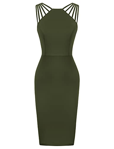 Vestido de Ceremonia de la Mujer Cuello Recto Sexy Slim Sheath Dress Sexy Cocktail Dress Green L CLA02644-10