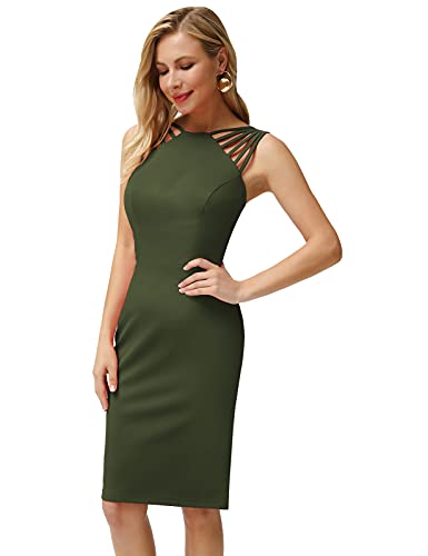 Vestido de Ceremonia de la Mujer Cuello Recto Sexy Slim Sheath Dress Sexy Cocktail Dress Green L CLA02644-10