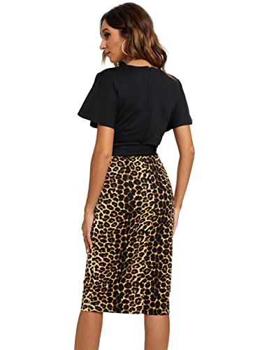 Vestido de Noche Elegante de Manga Corta para Mujer Cocktail Belt Dress Black CL0025S21-2