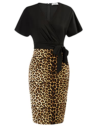 Vestido de Noche Elegante de Manga Corta para Mujer Cocktail Belt Dress Black CL0025S21-2