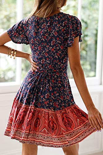 Vestidos Mujer Bohemio Corto Florales Verano Playa Fiesta Vestido Casual Magas Cortas Cuello en V Noche Playa Vacaciones 10 S