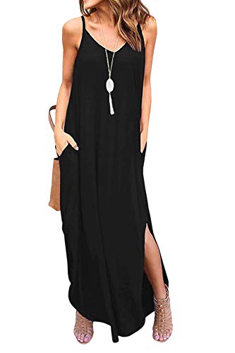 Vestidos Mujer Casual Playa Largos Boho Floral Maxi Vestido Bohemio Tirantes Playa Verano Negro L